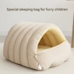 Removable and Washable Winter Closed-Off Cat Bed, Indoor Cat Bed Cave Style, Cotton Soft Cozy Sleeping Nest,Foldable Thick Dog Sleeping House for Puppy and Kitty (Beige, M for 4kg Pet) - Image 8
