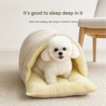 Removable and Washable Winter Closed-Off Cat Bed, Indoor Cat Bed Cave Style, Cotton Soft Cozy Sleeping Nest,Foldable Thick Dog Sleeping House for Puppy and Kitty (Beige, M for 4kg Pet) - Image 9
