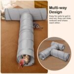 Odoland Cat Tunnel 3 Straight Shaped Pet Tunnels, Tube Cat Toys 6 DIY Shapes with Wand Toys, Scratch Resistant Collapsible Cats Tubes for Indoor Puppy, Kitten, Rabbit - Image 5