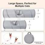 Odoland Cat Tunnel 3 Straight Shaped Pet Tunnels, Tube Cat Toys 6 DIY Shapes with Wand Toys, Scratch Resistant Collapsible Cats Tubes for Indoor Puppy, Kitten, Rabbit - Image 7