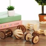 Galand Hamster Chew Toys Natural Wood Dumbells Unicycle Bell Roller Chew Toy for Guinea Pigs Rat Rabbit Chinchilla Hamster Gerbils Pet Larger Bell Roller - Image 4