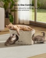 DownyPaws Cat House Indoor, Scratch Resistant Cat Cave, Cat Bed for Large Cats, Pet House for Multiple Cats Up to 10kg, Cream - Image 3