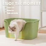 Vealind XL Cat Litter Box for Big Cats, Jumbo High Sided Extra Large Cat Litter Box for Multiple Cats, Green Big Open Kitty Litter Box - Image 3