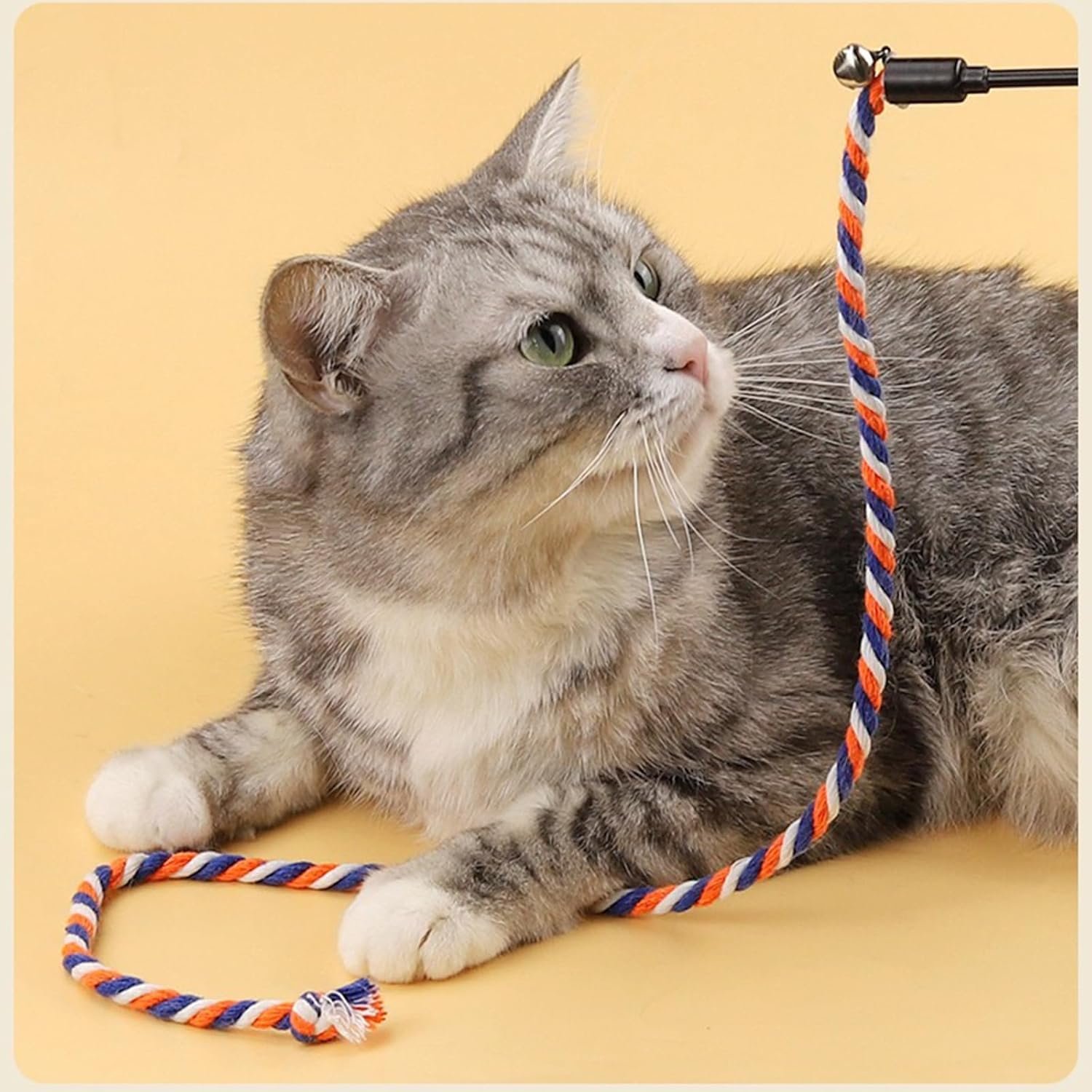 KABASI 3PCS Cat String Wand Toys, Colorful Interactive Cats Teaser Wand with Bell, Plush Srtip Teaser Toy Cat Rope Stick for Indoor Kitten Having Fun Exerciser Playing - Image 7