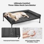 Veehoo Elevated Dog Bed, Lifted Dog Ded Add Waterproof Removable Pillow-Top Mat, Raised Pet Cot with Breathable Mesh, No-Slip Feet, Bolster Dog Cot Bed for Indoor & Outdoor, 107 x 76 cm, Black - Image 4