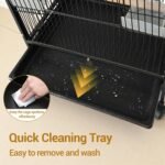 Bird Cage with Wheels, 33inch Bird Flight Cage, Wrought Iron Standing Large Parrot Parakeet Flight Birds Cages with Slide Out Tray Parrot Metal Parakeet Cages with Wooden Perches Black - Image 6