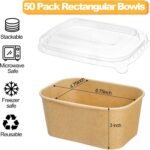 Yesland 50 Pack Compostable Rectangular Kraft Paper Bowls,32 Oz Disposable Cardboard Meal Prep Container with Lid, Microwave & Freezer Safe, Reusable, for Take-Out, Office Lunch, Picnic - Image 3