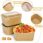 Yesland 50 Pack Compostable Rectangular Kraft Paper Bowls,32 Oz Disposable Cardboard Meal Prep Container with Lid, Microwave & Freezer Safe, Reusable, for Take-Out, Office Lunch, Picnic - Image 4