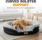Fluffy Orthopedic Dog Bed for Medium & Large Dogs, Calming Plush Sofa Bed with Curved Bolster Support and Egg-Crate Foam Base, 43" Cozy Oval Pet Donut Bed with Washable Cover, Gray - Image 7