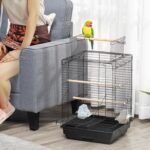 PawHut 23" Bird Cage Flight Parrot House Cockatiels Playpen with Open Play Top and Feeding Bowl Perch Pet Furniture Black - Image 3