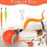 Interactive Cat Toy Ball - Automatic Interactive Cat Toys for Indoor Cats with 2 Tails, 2 Speeds Rechargeable Enrichment Toys for Small/Medium/Large to Keep Them Busy (Orange) - Image 3
