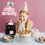 Black Cat Plush,Kawaii Happy Birthday Black Cat Plush Pillow with Gifts,Soft Cat Stuffed Animal Toy for Birthday Gifts Party Decoration for Kids Girls Boys - Image 3