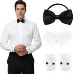 2 PCS Detachable Cuff with Fake Collar and Classic False Shirt Sleeves and Necktie Bows White Cuffs for Wrists for Women's Blouses and Sweaters - Image 3