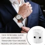 2 PCS Detachable Cuff with Fake Collar and Classic False Shirt Sleeves and Necktie Bows White Cuffs for Wrists for Women's Blouses and Sweaters - Image 5