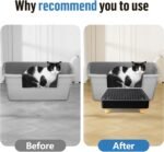 Extra Large Cat Litter Box Step Ramp, Cat's Litter Catcher Mat with Wooden Feet, Filter Function, Pedal Stool for Self-Cleaning Cat Litter Box, Ideal for Kitten & Elderly Cats (Black) - Image 7