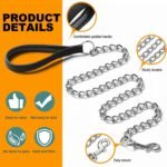 Heavy Duty Metal Dog Leash, 6FT Chew Proof Pet Leash Chain with Soft Padded Handle for Large & Medium Size Dogs (180cm*3mm) - Image 3