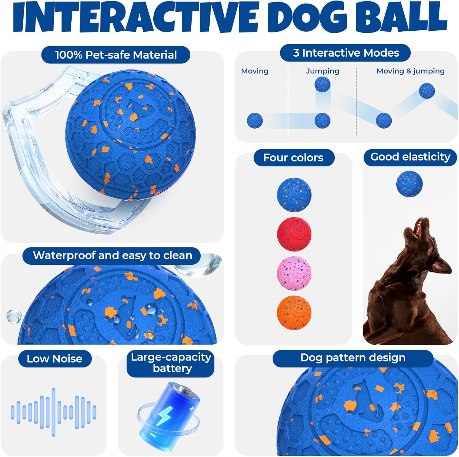 Interactive Dog Ball: Moving Dog Ball Auto Rolling - Interactive Dog Toys for Boredom - Bouncy & Throwable, Type-C Rechargeable, Washable, for Small & Medium & Large Dogs - Image 8