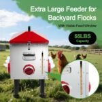 Large Automatic Chicken Feeder, 55LBS Chicken Feed Dispenser with Lid, 8 Feeding Ports, Adjustable Legs, Rodent Free, Waterproof Outdoor Metal Poultry Feeder - Image 3