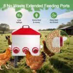 Large Automatic Chicken Feeder, 55LBS Chicken Feed Dispenser with Lid, 8 Feeding Ports, Adjustable Legs, Rodent Free, Waterproof Outdoor Metal Poultry Feeder - Image 6
