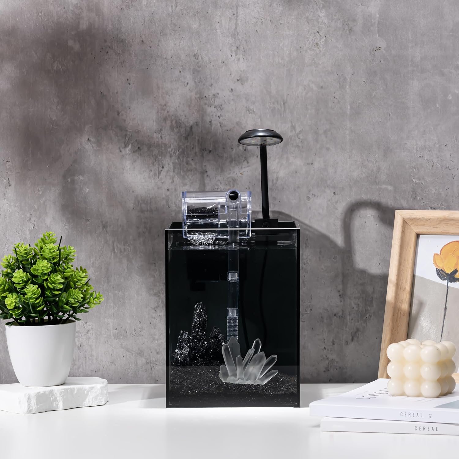 Nano Aquarium Kit,1.5 Gallon Rimless Small Fish Tank with Filter, Fish Light, and Landscape Decorations, for Home and Office (Black-Crystal, Small) - Image 10