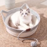 Cat Bed Handwoven Rope Cotton Basket for Cats Breathable Cat Pad Beds Round Indoor Pet Bed with Comb Toy Tail Washable for Small and Large Cats & Dogs Puppy Kitten (L) - Image 4
