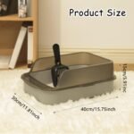 Open Litter Box U Shape Lowered Entry with Scoop, High Sided Semi-Closed Kitty Litter Pan, Durable Bedpan for Small & Large Cats, Kitten Toilet Pet Supplies, Anti-Leakage Easy Clean - Image 3