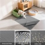Cat Litter Mat, 90 x76 cm Cat Litter Box Mat, EVA Waterproof Trapper, Honeycomb Double Layer Catcher, Easy to Clean, Gray, 1 Side Connected - Image 4