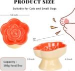 S&Q's CERAMICS Raised Slow Feeder Cat Bowl, Ceramic Glass Elevated Pet Food Bowl Small Dogs Slow Feeder, Flower Shaped Cute Dish for Dry and Wet Food (Orange, 5.8") - Image 3
