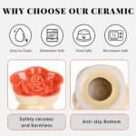 S&Q's CERAMICS Raised Slow Feeder Cat Bowl, Ceramic Glass Elevated Pet Food Bowl Small Dogs Slow Feeder, Flower Shaped Cute Dish for Dry and Wet Food (Orange, 5.8") - Image 5