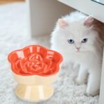 S&Q's CERAMICS Raised Slow Feeder Cat Bowl, Ceramic Glass Elevated Pet Food Bowl Small Dogs Slow Feeder, Flower Shaped Cute Dish for Dry and Wet Food (Orange, 5.8") - Image 7