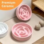 Ceramic Slow Feeder Bowl, Rose Shaped Puzzle Food Bowl for Small Dogs and Cats, Slows Down Eating, 15.5cm/6.1in (Pink) - Image 3