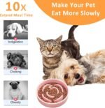 Ceramic Slow Feeder Bowl, Rose Shaped Puzzle Food Bowl for Small Dogs and Cats, Slows Down Eating, 15.5cm/6.1in (Pink) - Image 4