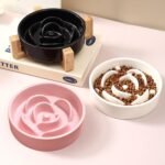 Ceramic Slow Feeder Bowl, Rose Shaped Puzzle Food Bowl for Small Dogs and Cats, Slows Down Eating, 15.5cm/6.1in (Pink) - Image 9