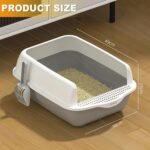 Open Box U Shape Lowered Entry Cat Litter Box with Scoop High Sided Semi Closed Kitty Litter Pan Kitten Toilet Pet Supplies Anti-Leakage Easy Clean Durable Bedpan for Indoor Pet (White Grey) - Image 3