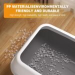 Open Box U Shape Lowered Entry Cat Litter Box with Scoop High Sided Semi Closed Kitty Litter Pan Kitten Toilet Pet Supplies Anti-Leakage Easy Clean Durable Bedpan for Indoor Pet (White Grey) - Image 4