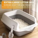 Open Box U Shape Lowered Entry Cat Litter Box with Scoop High Sided Semi Closed Kitty Litter Pan Kitten Toilet Pet Supplies Anti-Leakage Easy Clean Durable Bedpan for Indoor Pet (White Grey) - Image 5