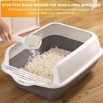 Open Box U Shape Lowered Entry Cat Litter Box with Scoop High Sided Semi Closed Kitty Litter Pan Kitten Toilet Pet Supplies Anti-Leakage Easy Clean Durable Bedpan for Indoor Pet (White Grey) - Image 6