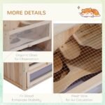 PawHut Wooden Hamster Cage, Small Animal Habitat with Openable Roof, Ramp, Run Space, Platforms, Pet House for Dwarf Hamsters, Gerbils, Natural Wood - Image 6