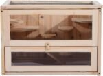 PawHut Wooden Hamster Cage, Small Animal Habitat with Openable Roof, Ramp, Run Space, Platforms, Pet House for Dwarf Hamsters, Gerbils, Natural Wood - Image 10