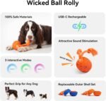 Cheerble Interactive Dog Toys, Wicked Ball Rolly, Motion Activated Dog Stimulation Toy with Rope & Barks Sound, 3 Mode Automatic Rolling Ball, E-TPU Material, Rechargeable for Small to Large Dogs - Image 3
