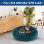 BVAGSS Small Dog Bed Cat Bed Calming Plush Pet Bed Soft Washable Anti Anxiety Round Donut Cuddler Fluffy Puppy Bed for Puppy & Kitten JA037 (24 inch, Cyan) - Image 7