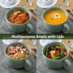 Oversized Soup Bowl with Handle: 38 oz Ceramic Soup Mug with Lid - Microwave Safe Jumbo Food Storage Container for Ramen Cereal Breakfast Meal Prep Office Lunch Dorm Living - Pea Green 6 In - Image 8