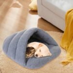 Burrow Dog Bed|Cat Sleeping Bag, Winter Thermal Dog Bed with Hood, Half Covered Soft Dog Cat Cave, Portable Puppy Dog Cave Bed, Foldable Cozy Pet Bed House for Cat, Dog and Rabbit, M - Image 3