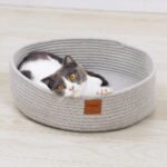 Large Cat Bed Basket Round Cotton Rope Woven - Calming Cat Rope Bed Sleep Surface 45cm(18 inches),Cozy Scratching Indoor Cat Bed for a Large Cat or 2 Small Cats,Fit up to 10KG Pets,Washable,Grey - Image 7