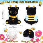 Cat Plush Toy, 8inch Kawaii Black Cat Plush with Honeybee Outfit Costume, Valentines Day Gift for Her Him, Soft Huggable Plushies Toy for Kids Birthday Gifts - Image 4
