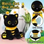 Cat Plush Toy, 8inch Kawaii Black Cat Plush with Honeybee Outfit Costume, Valentines Day Gift for Her Him, Soft Huggable Plushies Toy for Kids Birthday Gifts - Image 5