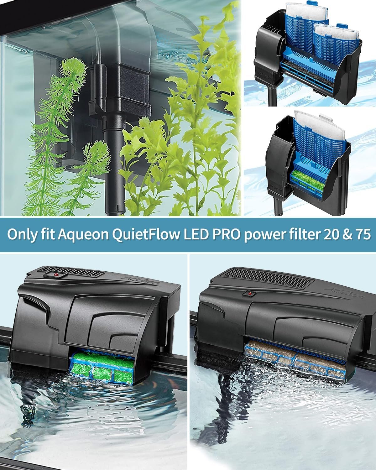 Pawfly 6 Count Mixed Filter Pads for QuietFlow LED PRO Aquarium Power Filter Model 20 & 75 Fish Tank Ammonia Reducer & Activated Carbon & Phosphate Removal Sponges for Water Filtration (Medium) - Image 4