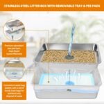 Homegroove Stainless Steel Sifting Litter Box for Pine Pellets, 23.6''x15.7''x12''(60x40x15cm) High Sides Metal Cat Litter Box with Lid for Indoor Cats with Plastic Scoop &10 Urine Pads (6 Inch) - Image 4