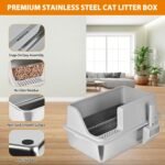 Homegroove Stainless Steel Sifting Litter Box for Pine Pellets, 23.6''x15.7''x12''(60x40x15cm) High Sides Metal Cat Litter Box with Lid for Indoor Cats with Plastic Scoop &10 Urine Pads (6 Inch) - Image 7