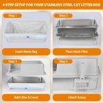 Homegroove Stainless Steel Sifting Litter Box for Pine Pellets, 23.6''x15.7''x12''(60x40x15cm) High Sides Metal Cat Litter Box with Lid for Indoor Cats with Plastic Scoop &10 Urine Pads (6 Inch) - Image 8